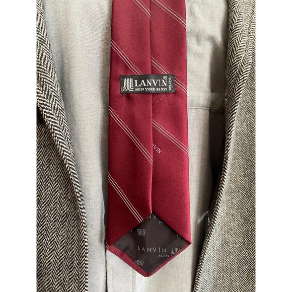Vintage Lanvin necktie in dark red with stripes - Picture 5 of 5